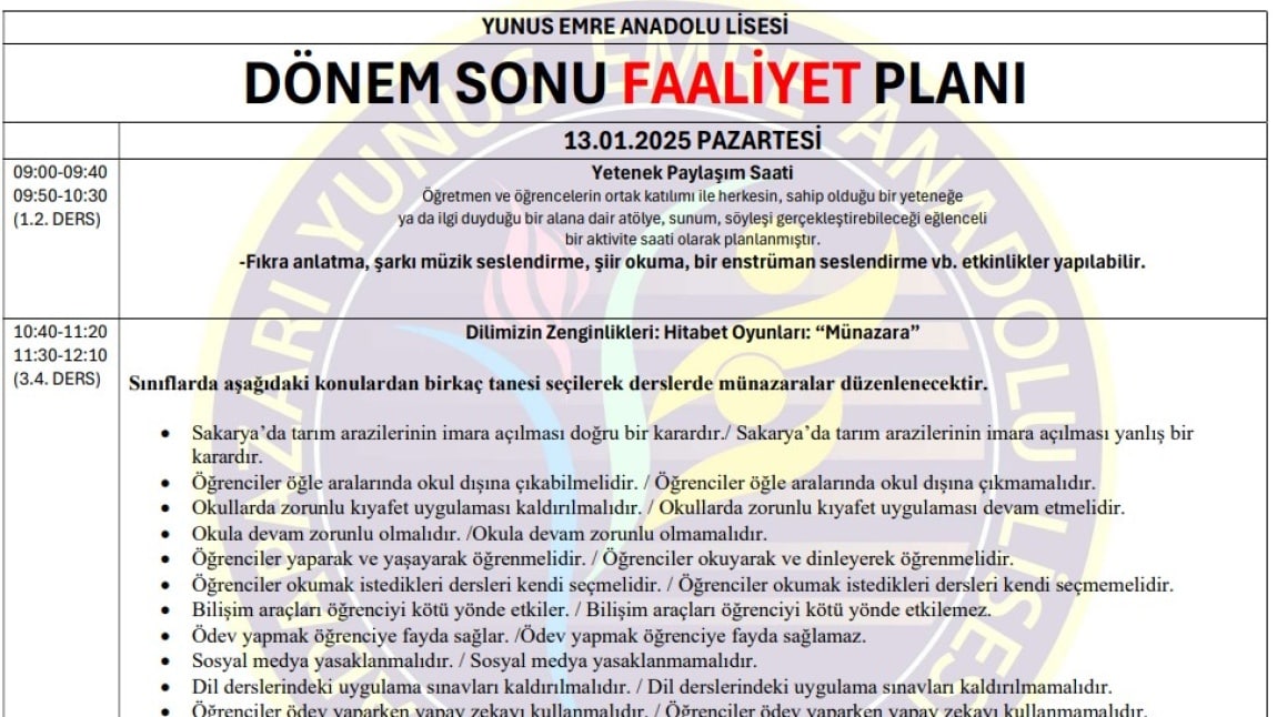 Dönem Sonu Faaliyet Planı